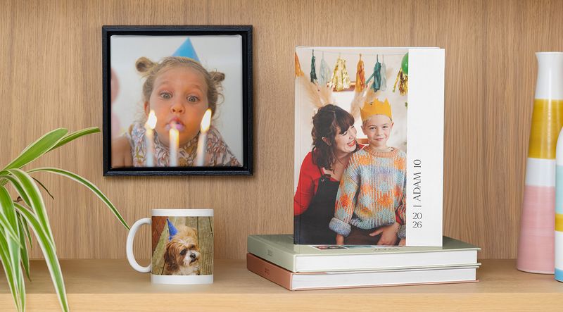 Een selectie fotoboeken, wanddecoratie en cadeaus