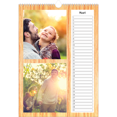 Verjaardagskalenders A3 — Houtpatroon [Maart]