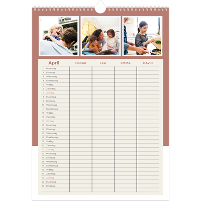 A3 Familieplanners — Aardse tonen - gezinsplanner 4 personen [April]