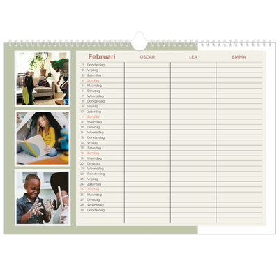 A3 Familieplanners — Aardse tonen - gezinsplanner 3 personen [Februari]
