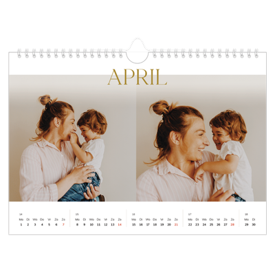 Fotokalender A4 — Gouden tekst groot [April]
