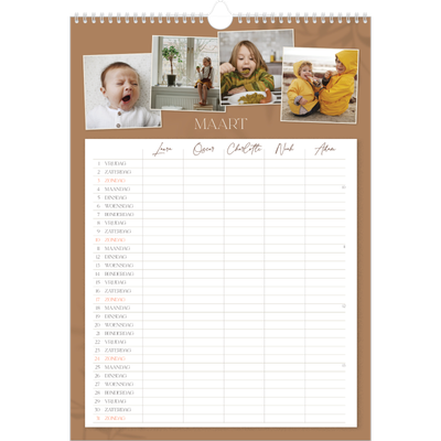 A3 Familieplanners — Warme aardetinten - gezinsplanner 5 personen [Maart]
