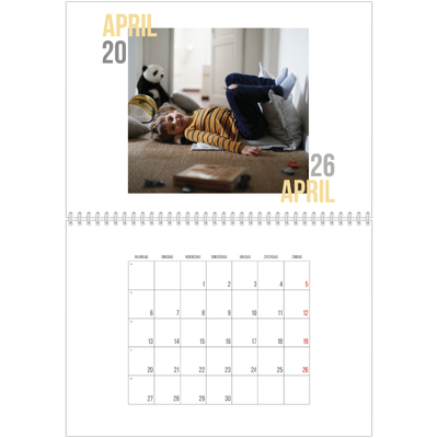 Fotokalender A4 Dubbel (30 x 40 cm) — Dubbele tekst [April]