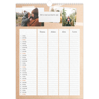 A3 Familieplanners — Natuurlijke handcraft - gezinsplanner 4 personen [Maart]