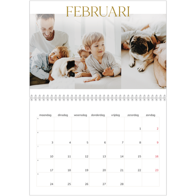 Fotokalender A4 Dubbel (30 x 40 cm) — Gouden tekst groot [Februari]