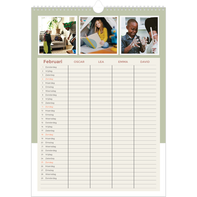 A3 Familieplanners — Aardse tonen - gezinsplanner 4 personen [Februari]