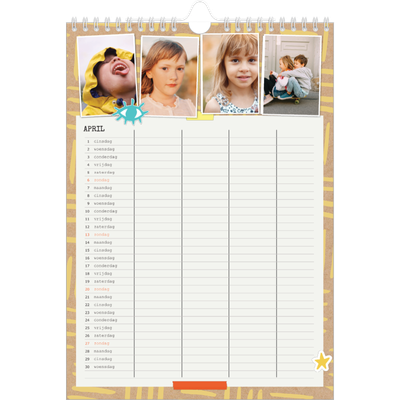 A4 Familieplanners — Rustiek - gezinsplanner 4 personen [April]
