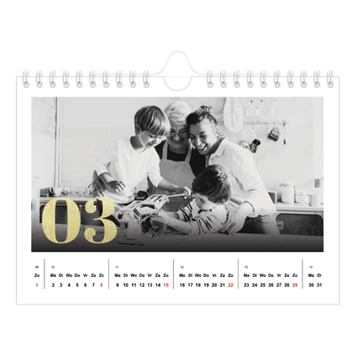 Fotokalender A5 — Grote glitter cijfers [Maart]