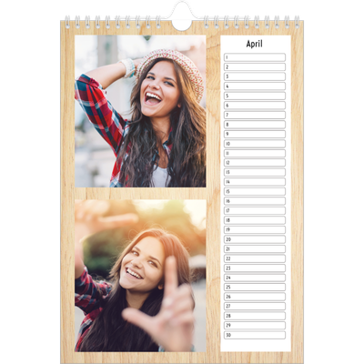 Verjaardagskalenders A4 — Houtpatroon [April]