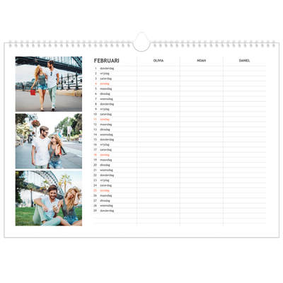 A3 Familieplanners — Simplistisch - gezinsplanner 3 personen [Februari]