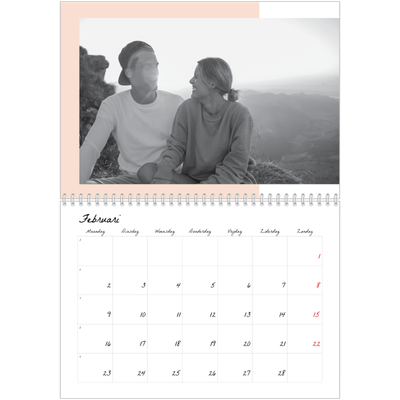 Fotokalender A4 Dubbel (30 x 40 cm) — Kleur frames [Februari]