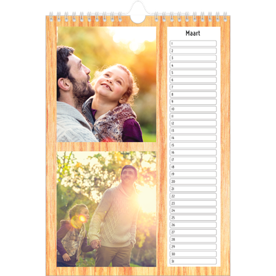 Verjaardagskalenders A4 — Houtpatroon [Maart]
