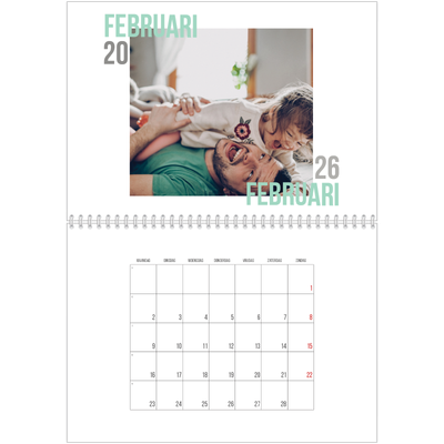 Fotokalender A4 Dubbel (30 x 40 cm) — Dubbele tekst [Februari]