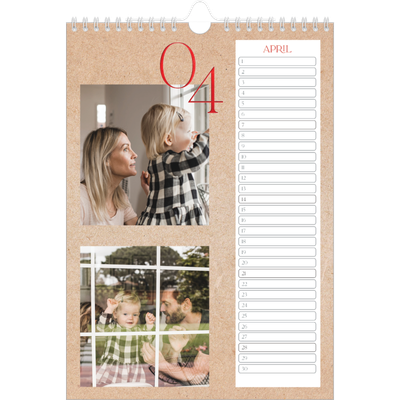 Verjaardagskalenders A4 — Rode stippen [April]