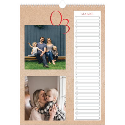 Verjaardagskalenders A3 — Rode stippen [Maart]