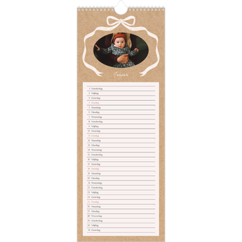 Smalle kalender (15 x 40 cm) — Kraft en strik