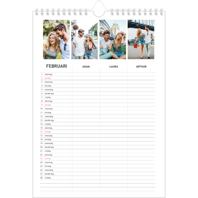 A4 Familieplanners — Simplistisch - gezinsplanner 3 personen [Februari]