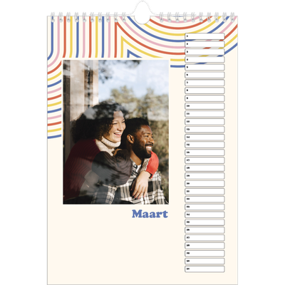 Verjaardagskalenders A4 — Retro strepen [Maart]