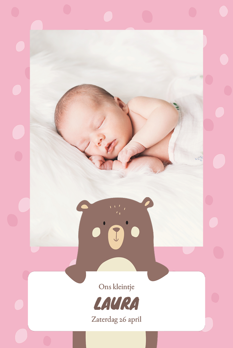 Uitnodigingen — Babybeer - roze