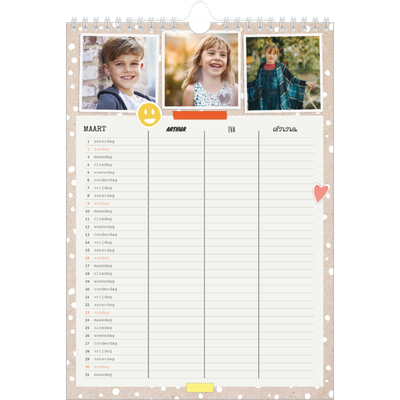 A4 Familieplanners — Rustiek - gezinsplanner 3 personen [Maart]