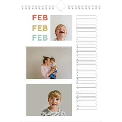 Verjaardagskalenders A4 — Bont gekleurd [Februari]