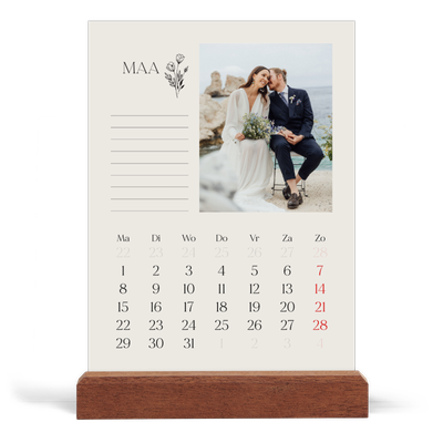 Bureaukalender met houten standaard  — Initialen in bloei [Maart]