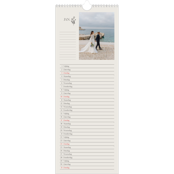 Smalle kalender (15 x 40 cm) — Initialen in bloei