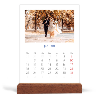 Bureaukalender met houten standaard — Kobalt klassieker