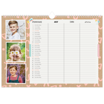 A3 Familieplanners — Rustiek - gezinsplanner 3 personen [Februari]