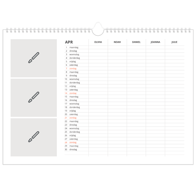 A3 Familieplanners — Ontwerp je eigen product - 5-persoons gezin [April]