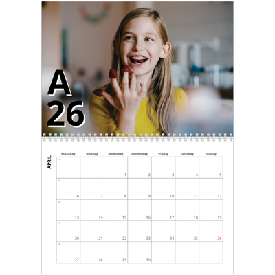 Fotokalender A4 Dubbel (30 x 40 cm) — Letter stijl [April]