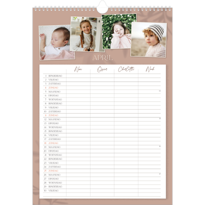 A3 Familieplanners — Warme aardetinten - gezinsplanner 4 personen [April]