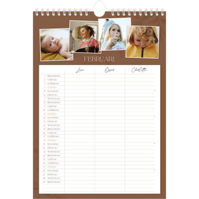 A4 Familieplanners — Warme aardetinten - gezinsplanner 3 personen [Februari]