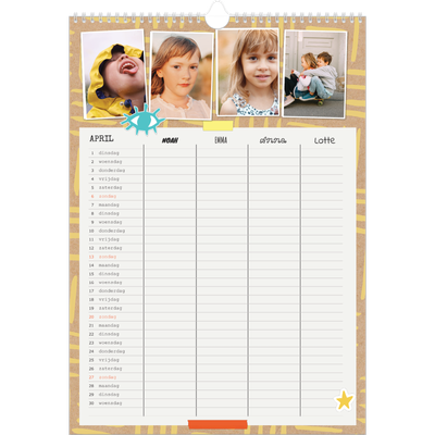 A3 Familieplanners — Rustiek - gezinsplanner 4 personen [April]