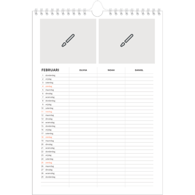 A4 Familieplanners — Ontwerp je eigen product - 3-persoons gezin [Februari]