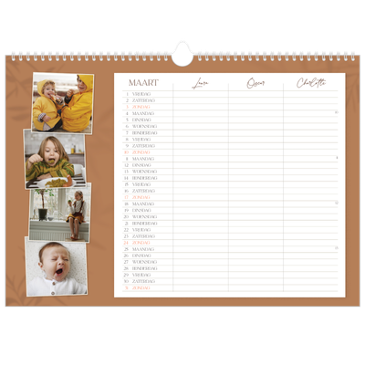 A3 Familieplanners — Warme aardetinten - gezinsplanner 3 personen [Maart]