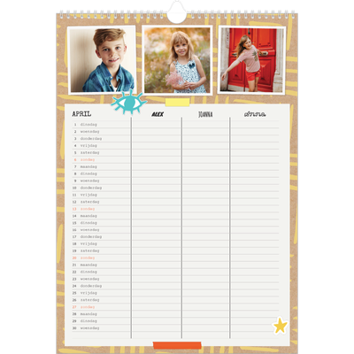A3 Familieplanners — Rustiek - gezinsplanner 3 personen [April]