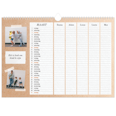 A3 Familieplanners — Natuurlijke handcraft - gezinsplanner 5 personen [Maart]
