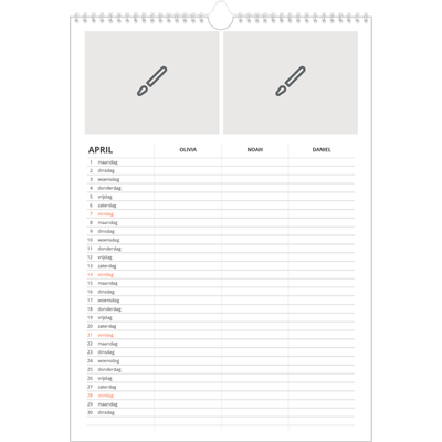 A3 Familieplanners — Ontwerp je eigen product - 3-persoons gezin [April]