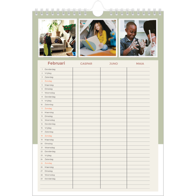 A4 Familieplanners — Aardse tonen - gezinsplanner 3 personen [Februari]