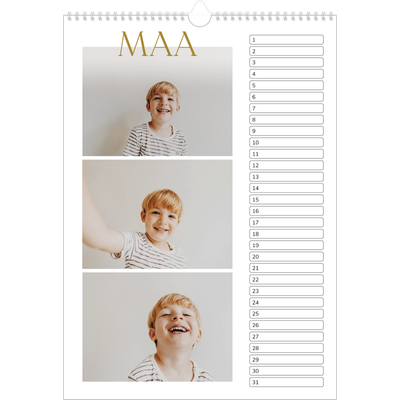 Verjaardagskalenders A3 — Gouden tekst groot [Maart]