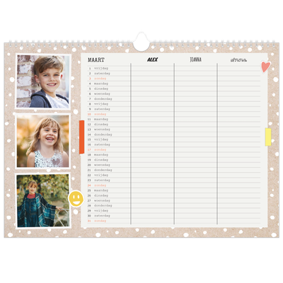 A3 Familieplanners — Rustiek - gezinsplanner 3 personen [Maart]