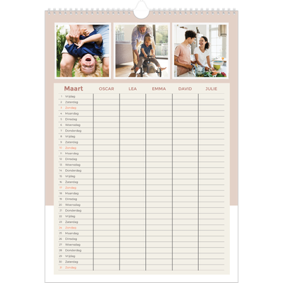 A3 Familieplanners — Aardse tonen - gezinsplanner 5 personen [Maart]