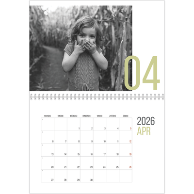 Fotokalender A4 Dubbel (30 x 40 cm) — Maandnummers [April]
