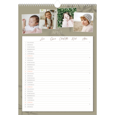 A3 Familieplanners — Warme aardetinten - gezinsplanner 5 personen [April]