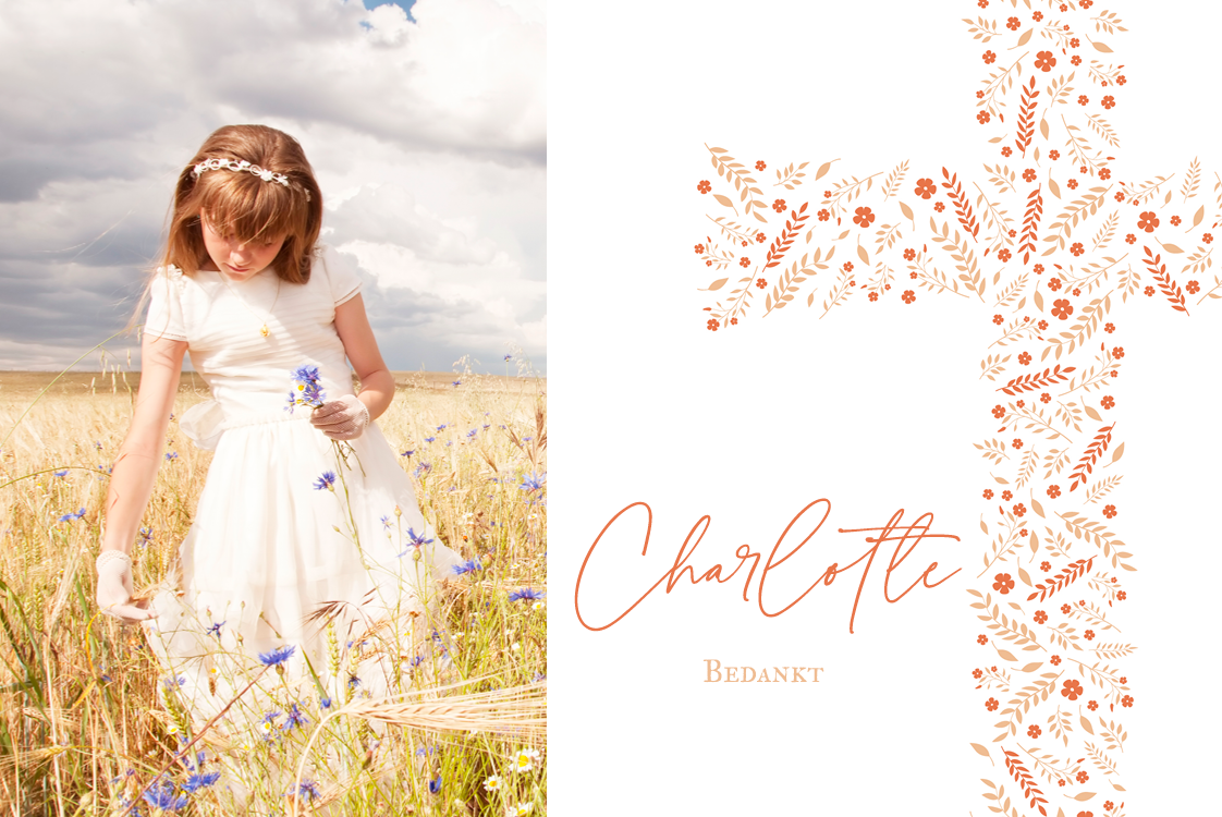 Bedankkaarten — Bloemvormig kruis perzik