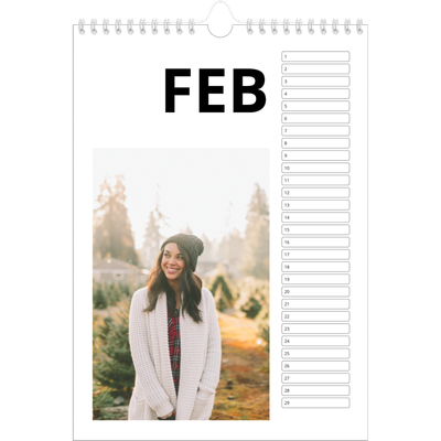 Verjaardagskalenders A4 — Witte randen [Februari]