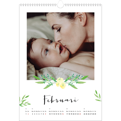 A3 Jaarkalenders — Bloemen illustraties [Februari]