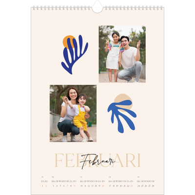 A3 Jaarkalenders — Minimalistisch koraal [Februari]