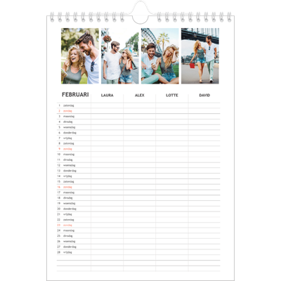 A4 Familieplanners — Simplistisch - gezinsplanner 4 personen [Februari]